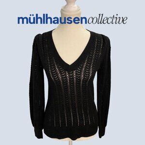 Reitmans Black Open Knit V-Neck Sweater | Lightweight Boho Knit Pullover |